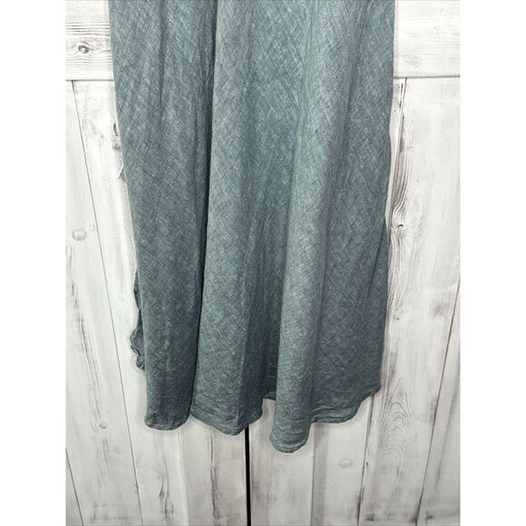 CP SHADES TEAL HATCHED 100% LINEN SLEEVELESS LIGHT AIRY LAGENLOOK MIDI DRESS S - Picture 9 of 16